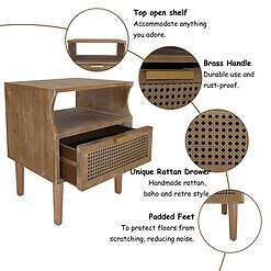 COZAYH Rustic Farmhouse Woven Fronts Nightstand, Spacious Storage End Table