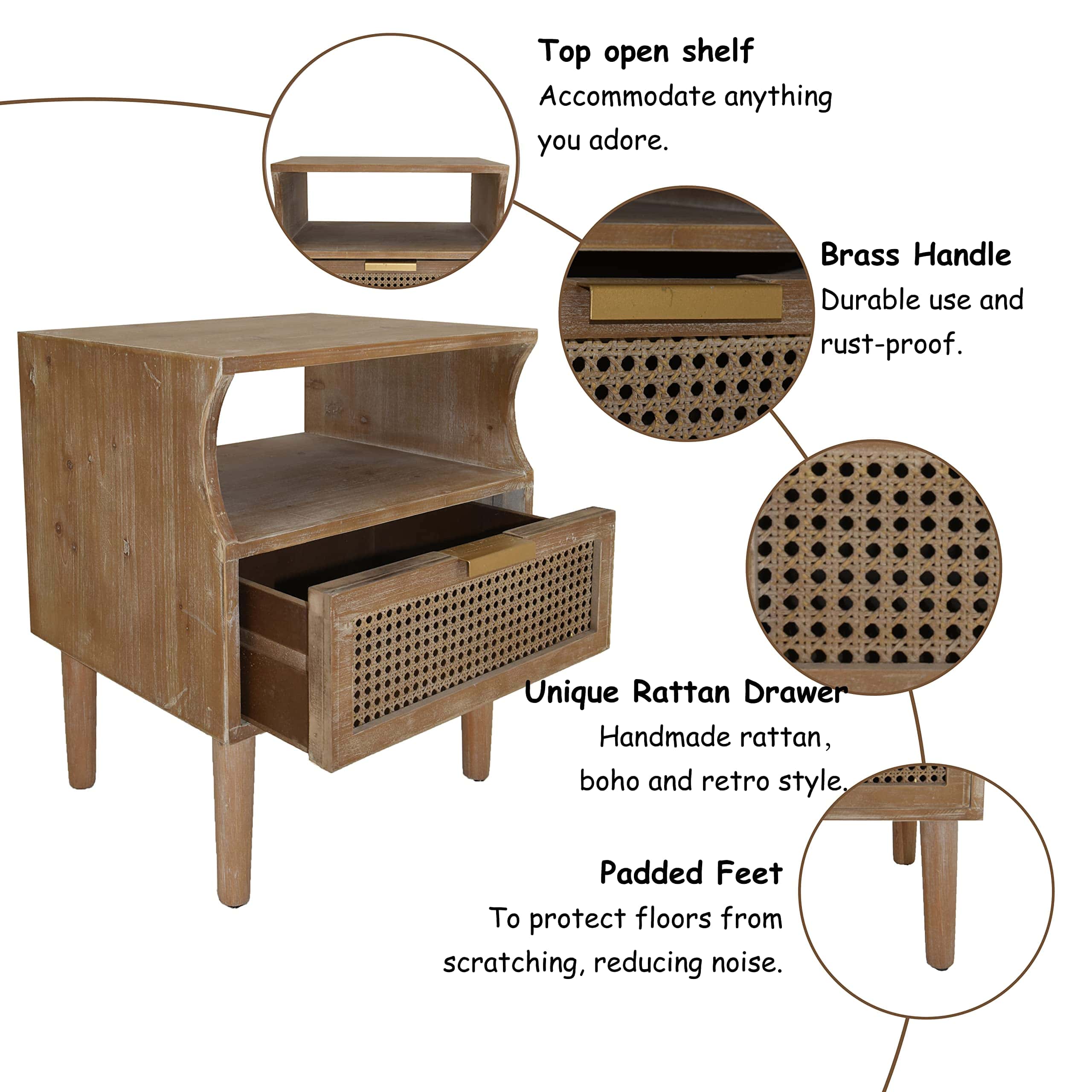 COZAYH Rustic Farmhouse Woven Fronts Nightstand, Spacious Storage End Table