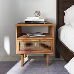 COZAYH Rustic Farmhouse Woven Fronts Nightstand, Spacious Storage End Table