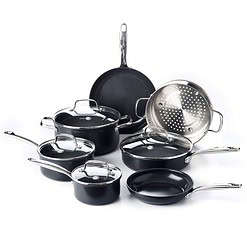 GreenPan Chatham Black Prime Midnight Hard Anodized Healthy Ceramic Nonstick 11 Piece Cookware Pots and Pans Set, Black