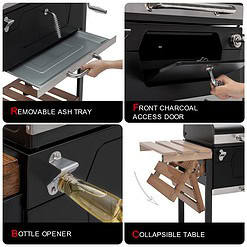 Royal Gourmet CD1824M 24-Inch Charcoal Grill, BBQ Smoker with Handle and Folding Table, Black, Medium