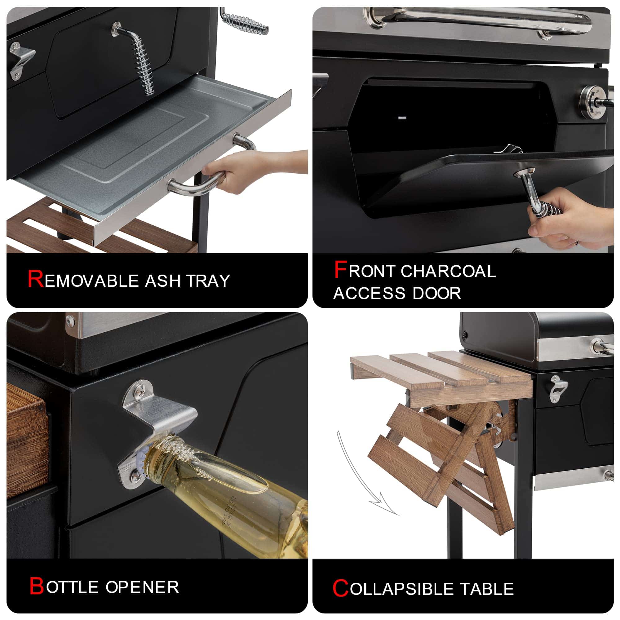 Royal Gourmet CD1824M 24-Inch Charcoal Grill, BBQ Smoker with Handle and Folding Table, Black, Medium