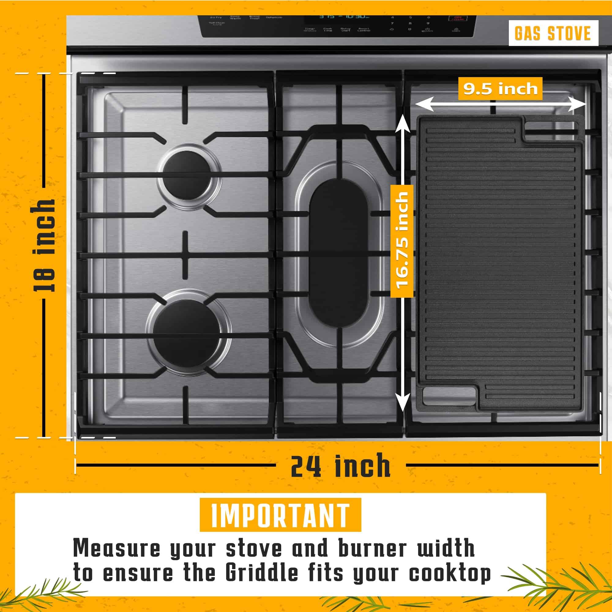Cast Iron Reversible Grill/Griddle Set with Press, Scraper & Mitts - Pre-Seasoned, Non-Stick - 16.75" x 9.5"