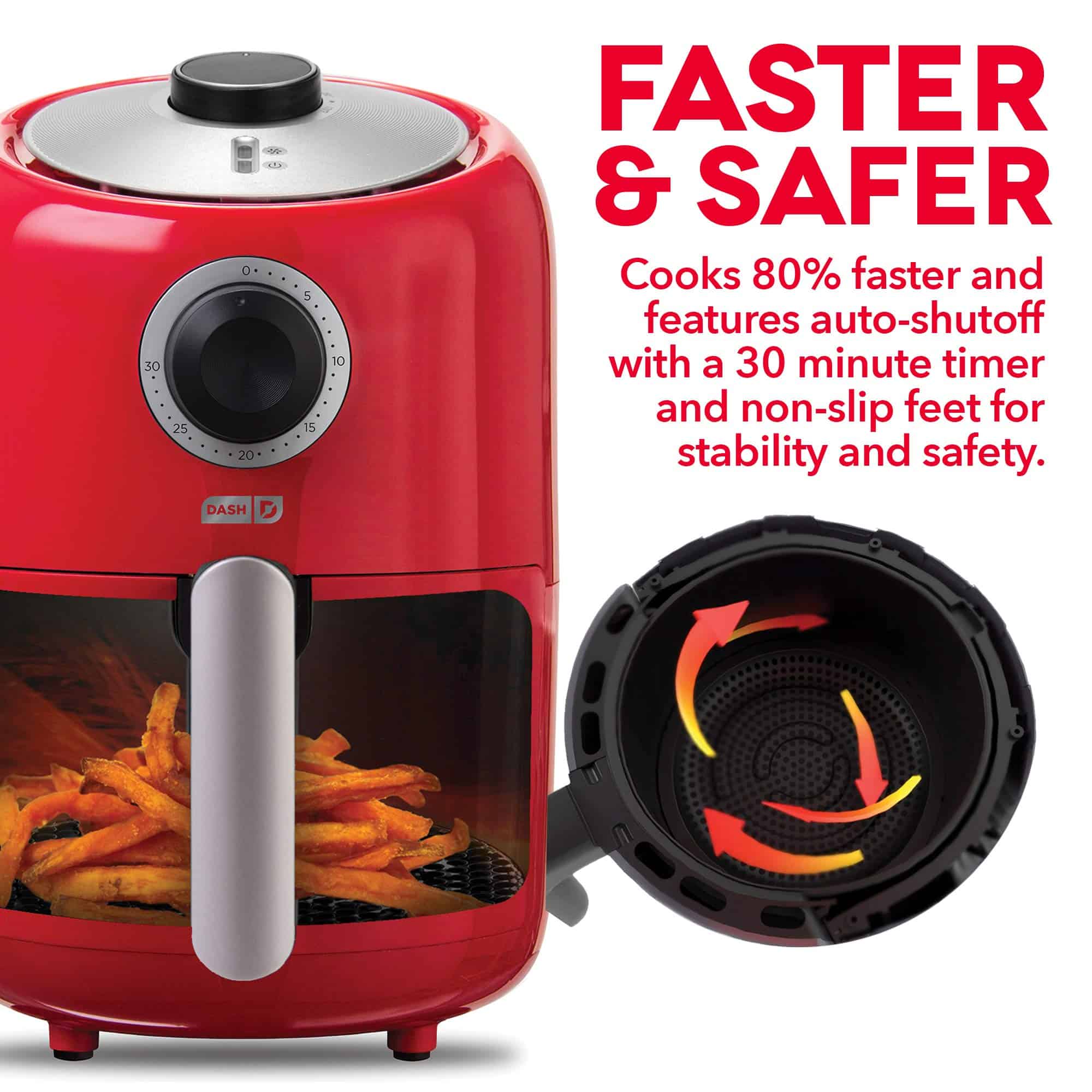 DASH Compact Air Fryer Oven Cooker with Temperature Control, Non-stick Fry Basket, 2 Quart - Red