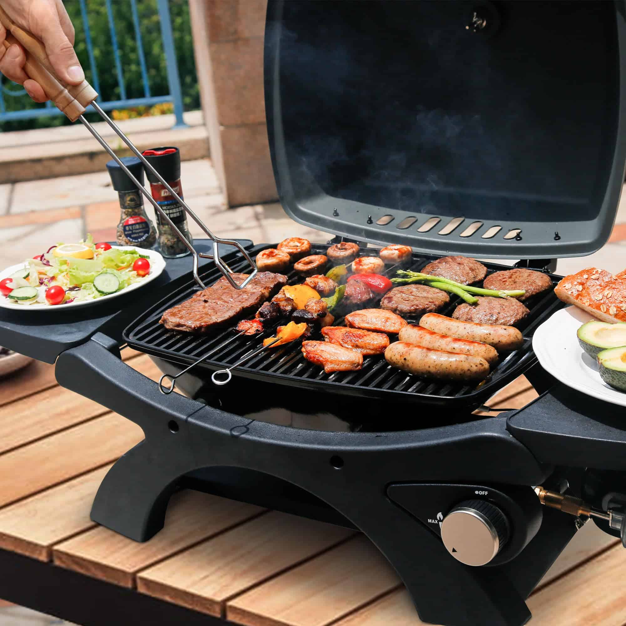 MASTER COOK Gas Grill, BBQ Propane Gas Grill with Side Tables Grill Cart, Portable Tabletop Gas Grill