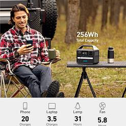 Anker 521 Portable Power Station Upgraded with LiFePO4 Battery, 256Wh 6-Port PowerHouse, 2 AC Outlets