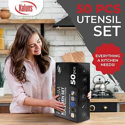 Kaluns 50 PCS Silicone Kitchen Utensils Set Complete Kitchen Set, Gray