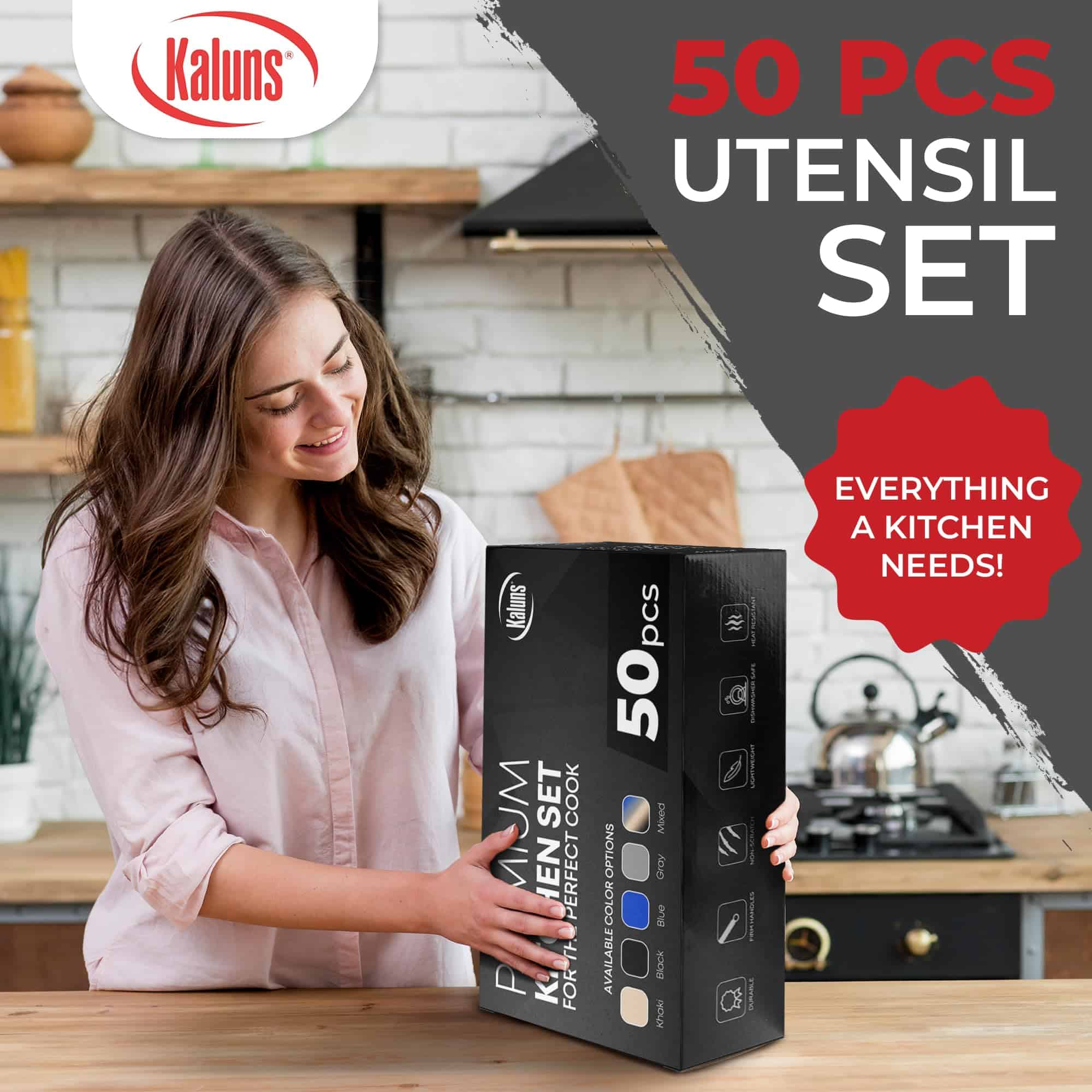 Kaluns 50 PCS Silicone Kitchen Utensils Set Complete Kitchen Set, Gray