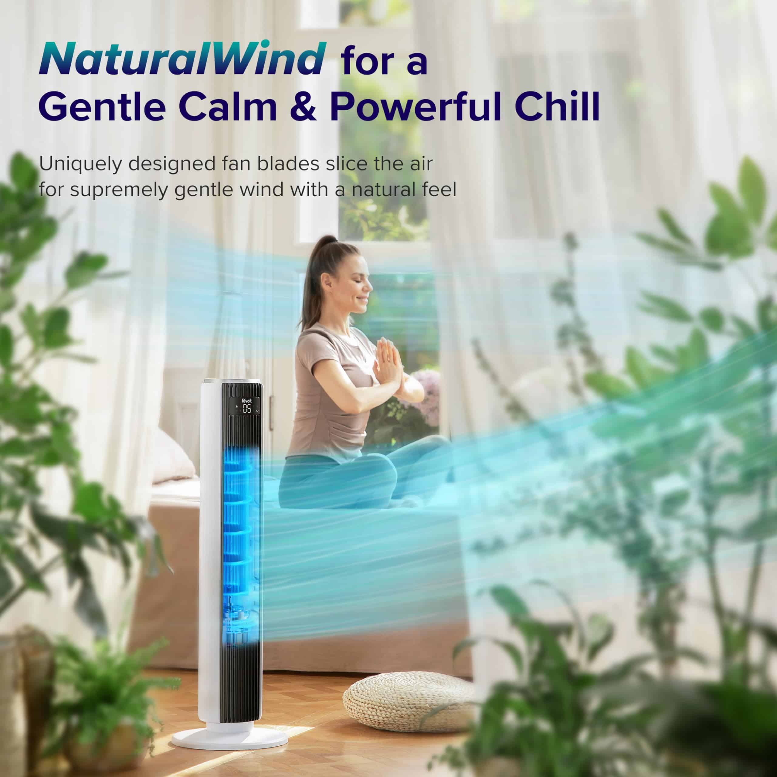 LEVOIT Tower Fan for Bedroom, 25ft/s Standing Fans that Blow Cold Air for Home, Floor Fan 90° Oscillating for Indoors, White