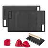 Cast Iron Reversible Grill/Griddle Set with Press, Scraper & Mitts - Pre-Seasoned, Non-Stick - 16.75" x 9.5"