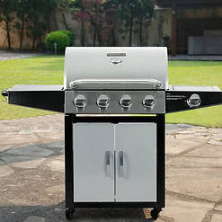 MASTER COOK Outdoor Propane Gas Grill, 4-Burner Gas Grill with Side Burner Liquid Propane Gas Grill BBQ Gas Grill, Silver Black