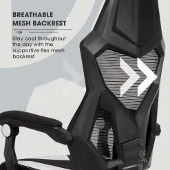 Gamer Gear Gaming Office Chair with Extendable Leg Rest, White and Black Fabric Upholstery