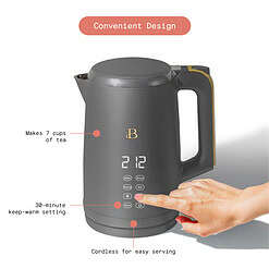 Beautiful 1.7-Liter Electric Kettle 1500 W with One-Touch Activation, Oyster Gray by Drew Barrymore