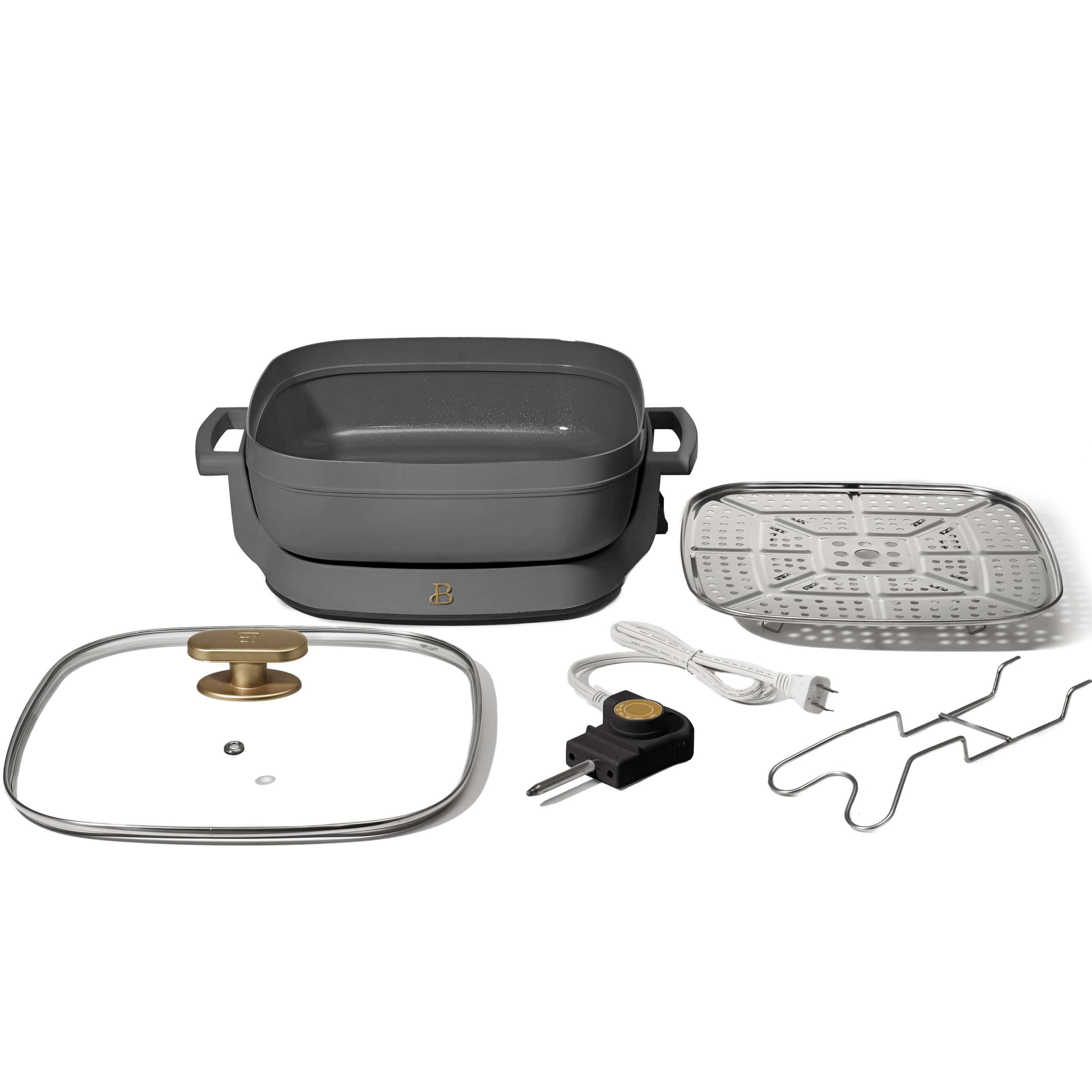 Beautiful 5 in 1 Electric Skillet - Expandable up to 7 Qt with Glass Lid, Oyster Gray by Drew Barrymore