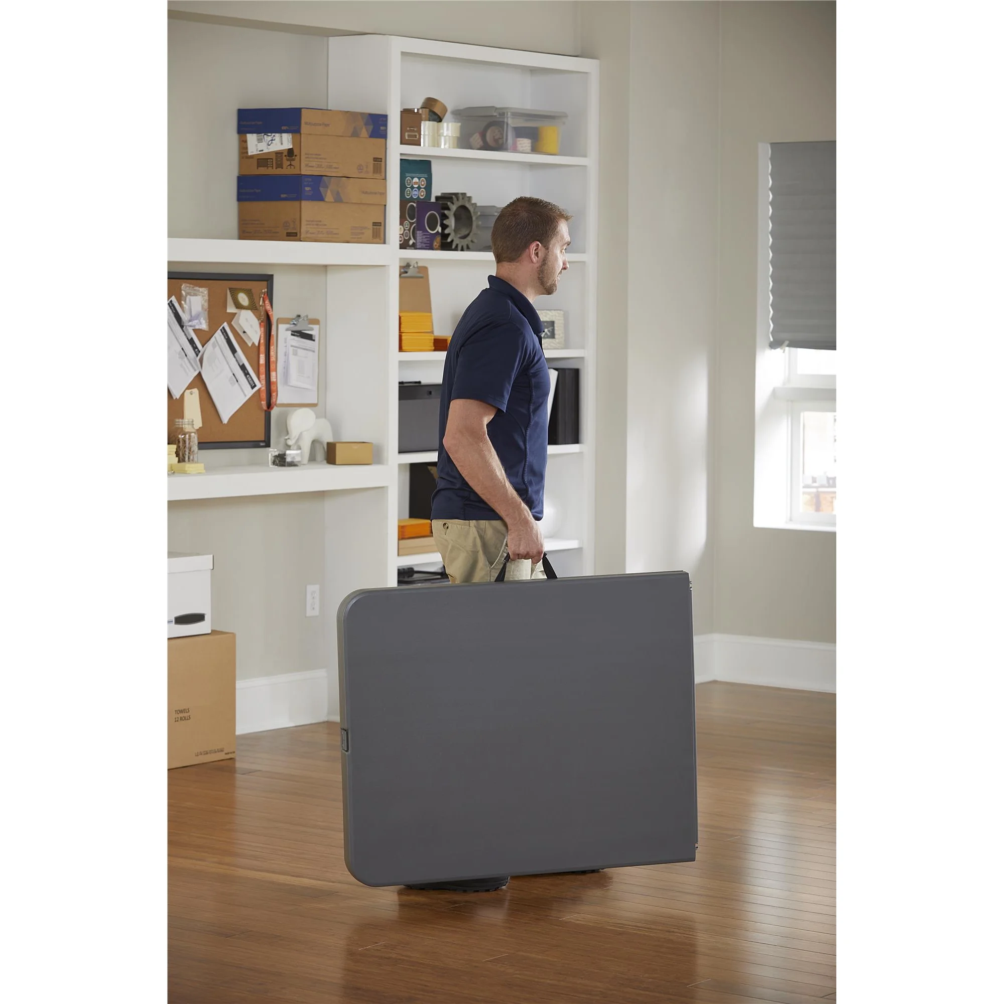 COSCO 6 ft. Fold-in-Half Banquet Table w/Handle, Gray