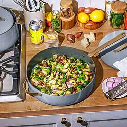 Beautiful 5.5 Quart Ceramic Non-Stick Sauté Pan, Cornflower Blue by Drew Barrymore