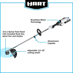 HART 40 Volt Cordless Brushless 15-inch String Trimmer Kit, (1) 4.0Ah Lithium-Ion Battery