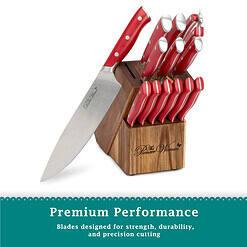 The Pioneer Woman Pioneer Signature 14-Piece Stainless Steel Knife Block Set, Red