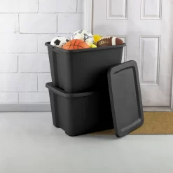 Sterilite 18 Gallon Tote Box Plastic Adult, Black, Set of 8