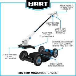 HART 20-Volt 12-inch Cordless Trim Mower Kit, (1) 4.0Ah Lithium-Ion Battery