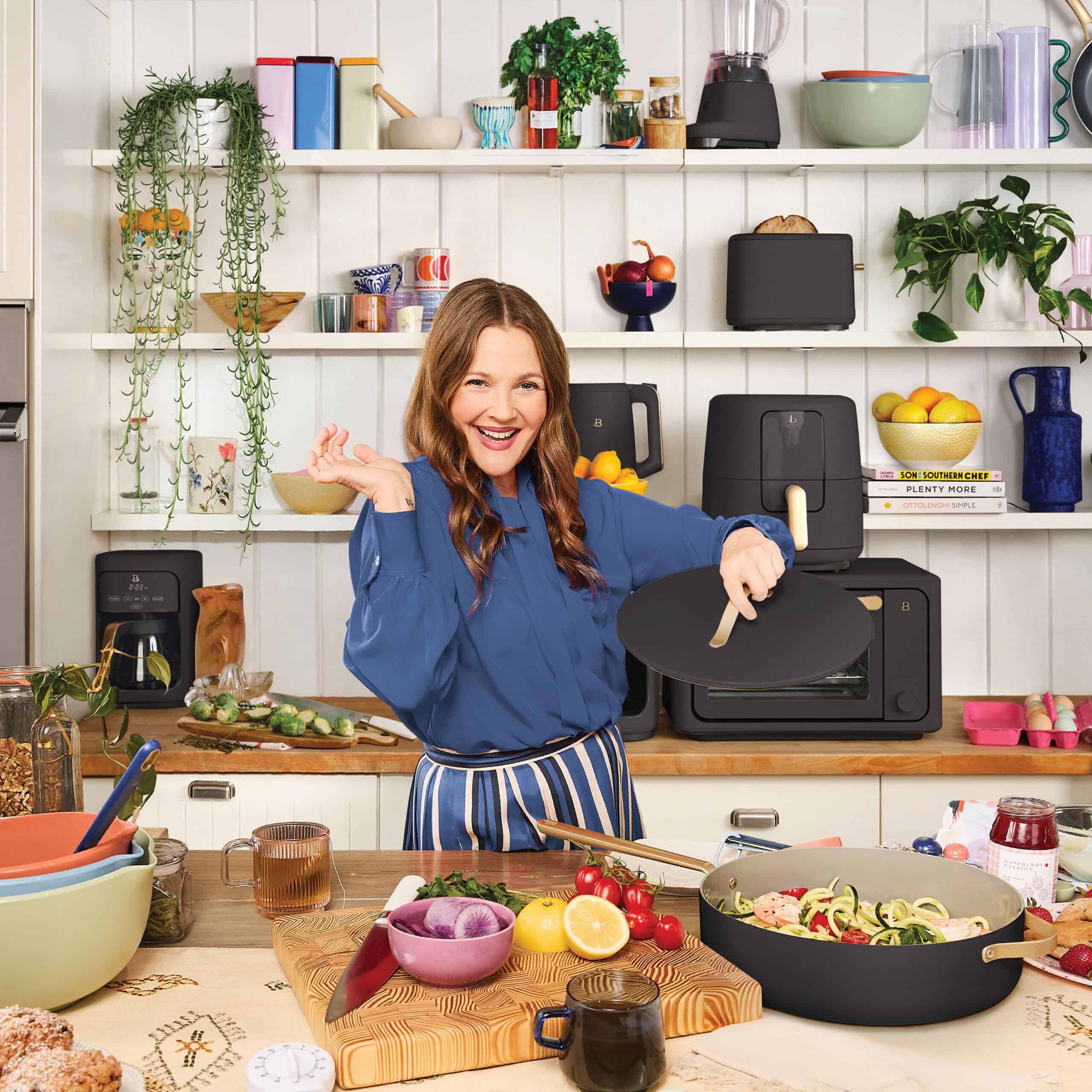 Beautiful 12pc Ceramic Non-Stick Cookware Set, Black Sesame by Drew Barrymore