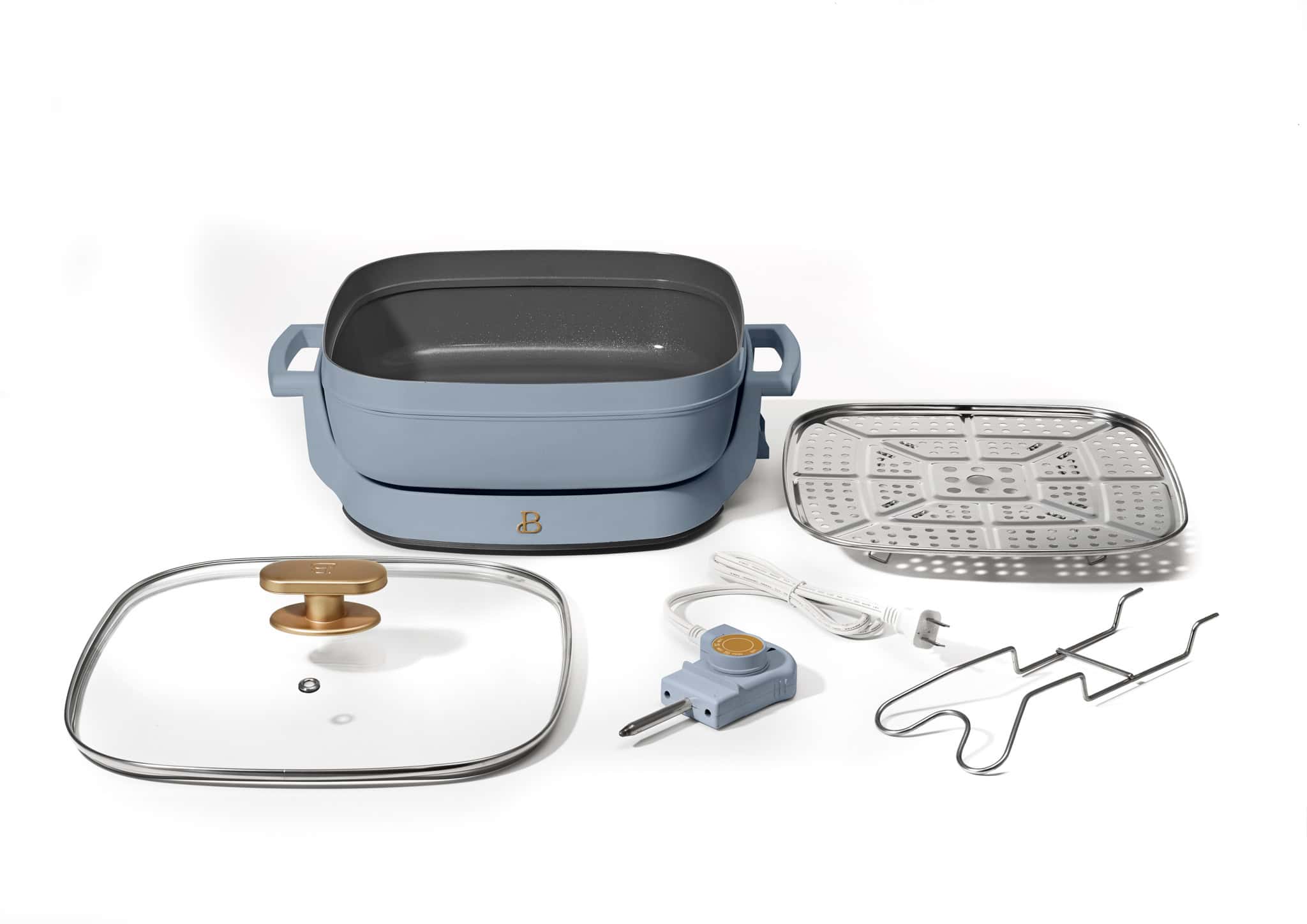 Beautiful 5 in 1 Electric Skillet - Expandable up to 7 Qt with Glass Lid, Cornflower Blue by Drew Barrymore
