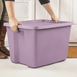 Sterilite 18 Gallon Tote Box Plastic Adult, Lilac Bloom, Set of 8