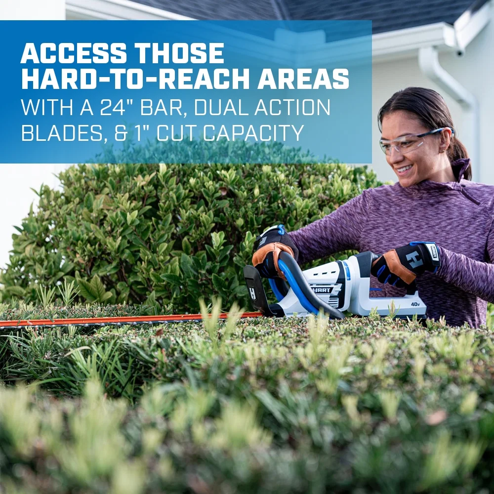 HART 40-Volt 24-inch Cordless Hedge Trimmer Kit, (1) 2.5Ah Lithium-Ion Battery