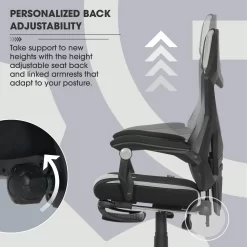 Gamer Gear Gaming Office Chair with Extendable Leg Rest, Gray/Black Fabric Upholstery