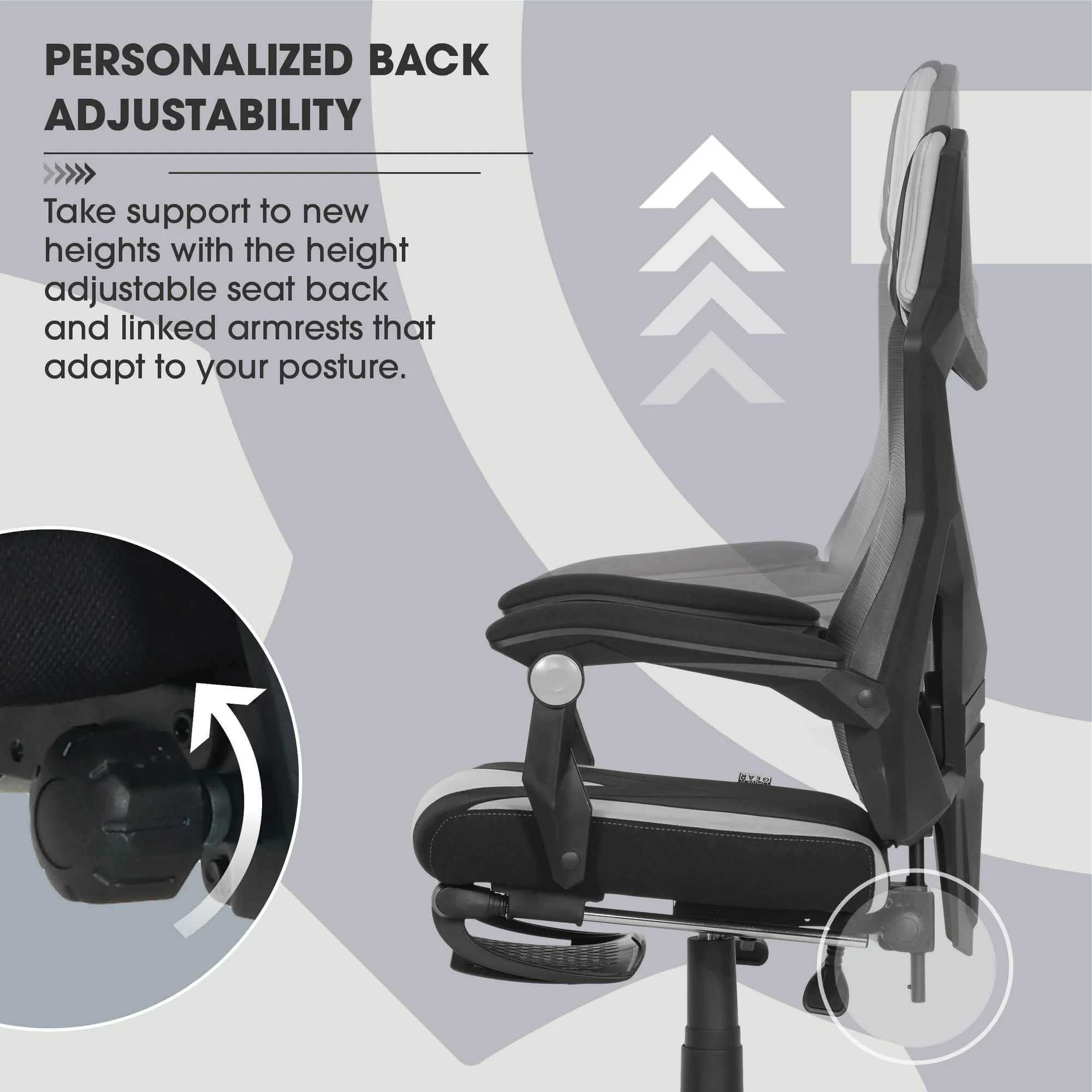 Gamer Gear Gaming Office Chair with Extendable Leg Rest, Gray/Black Fabric Upholstery