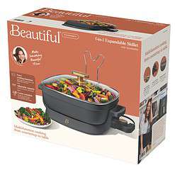 Beautiful 5 in 1 Electric Skillet - Expandable up to 7 Qt with Glass Lid, Oyster Gray by Drew Barrymore