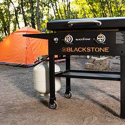 Blackstone 1883 Original 28” Griddle with Integrated Protective Hood and Counter Height Side Shelves, Powder Coated Steel, Black