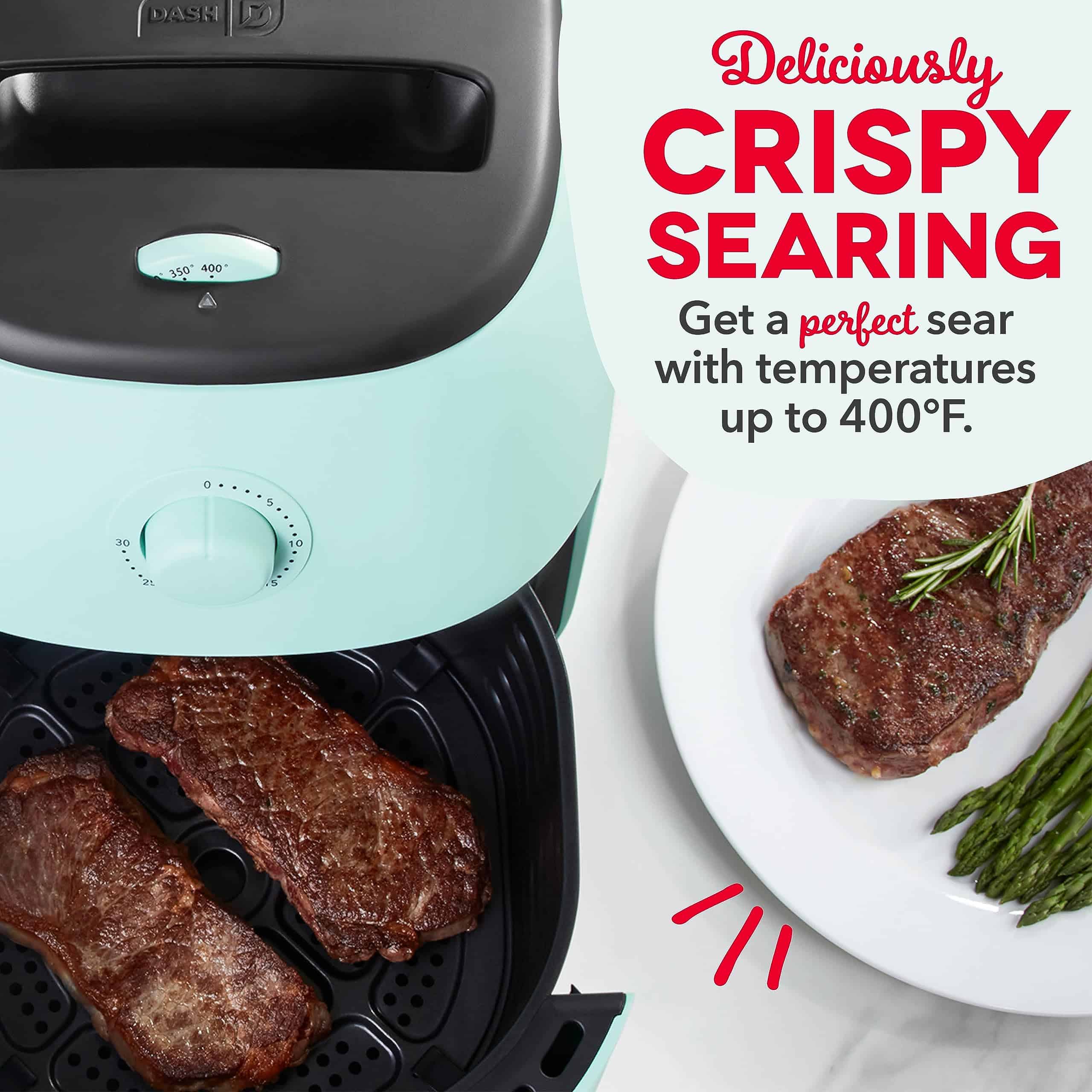 DASH Tasti-Crisp Electric Air Fryer Oven, 6 Qt. Family Size, Aqua - Auto Shut Off, Analog, 1700-Watt