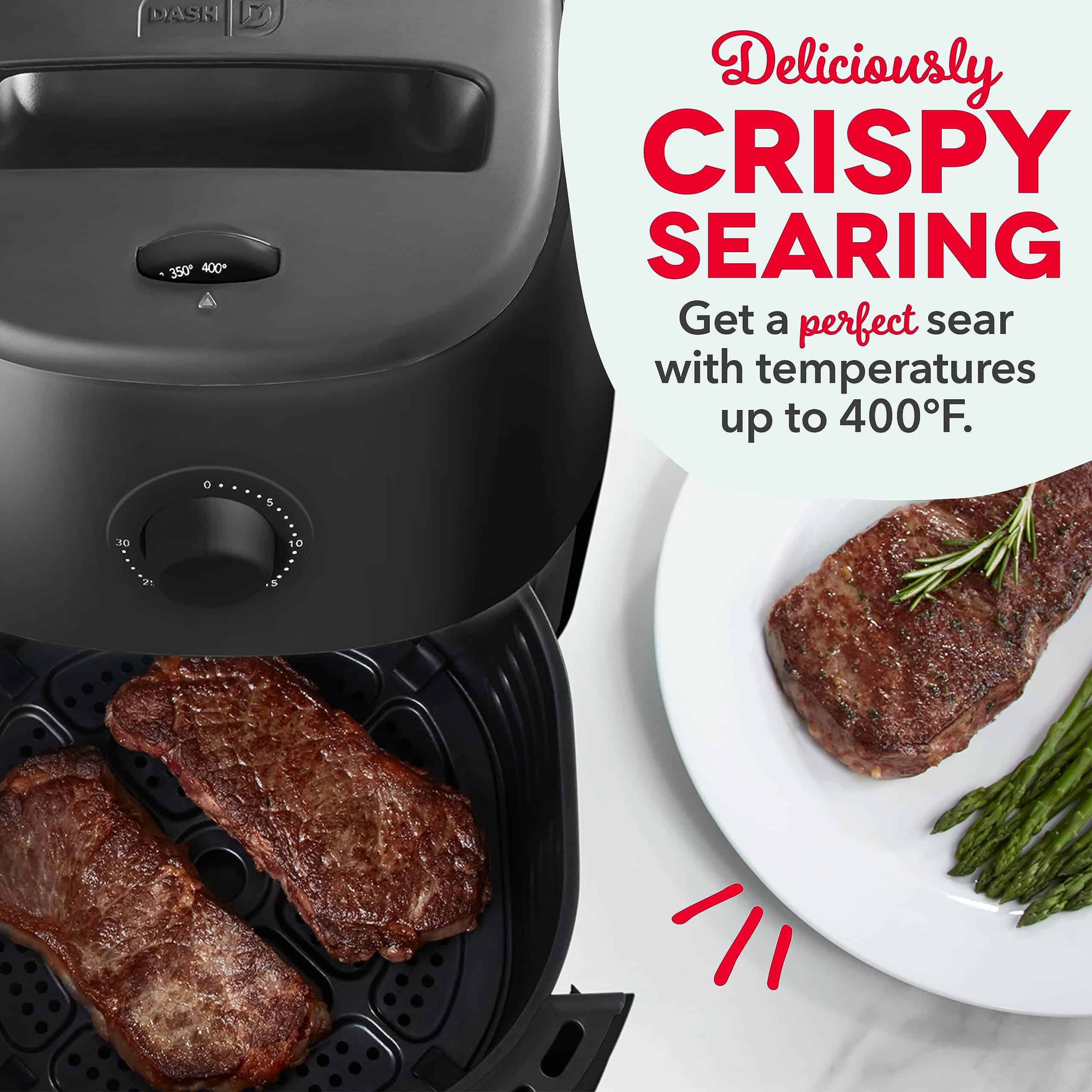 DASH Tasti-Crisp Electric Air Fryer Oven, 6 Qt. Family Size, Black, 1700-Watt