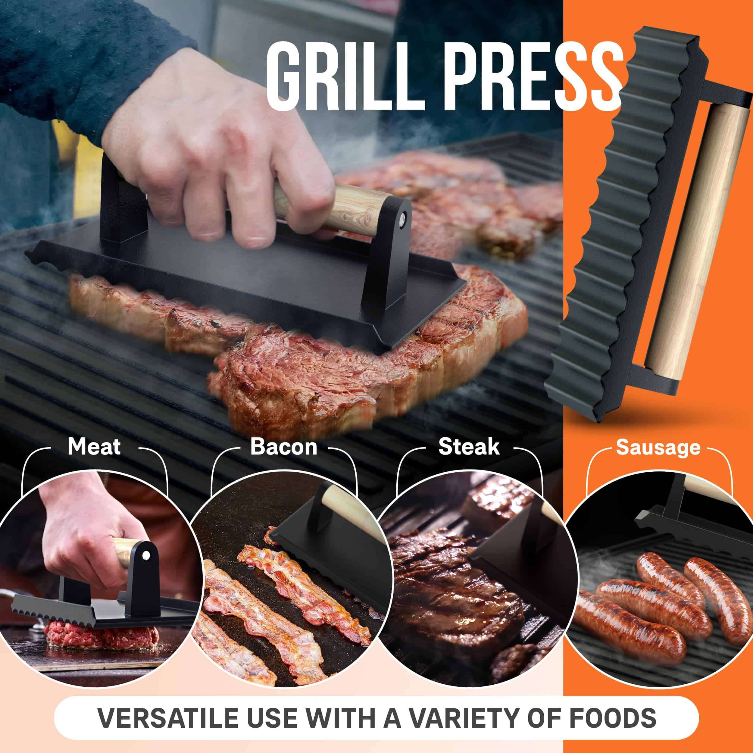 Cast Iron Griddle, Reversible Grill/Griddle, Cast Iron Press, Pan Scraper, Pinch Mitts (9.5" x 16.75")