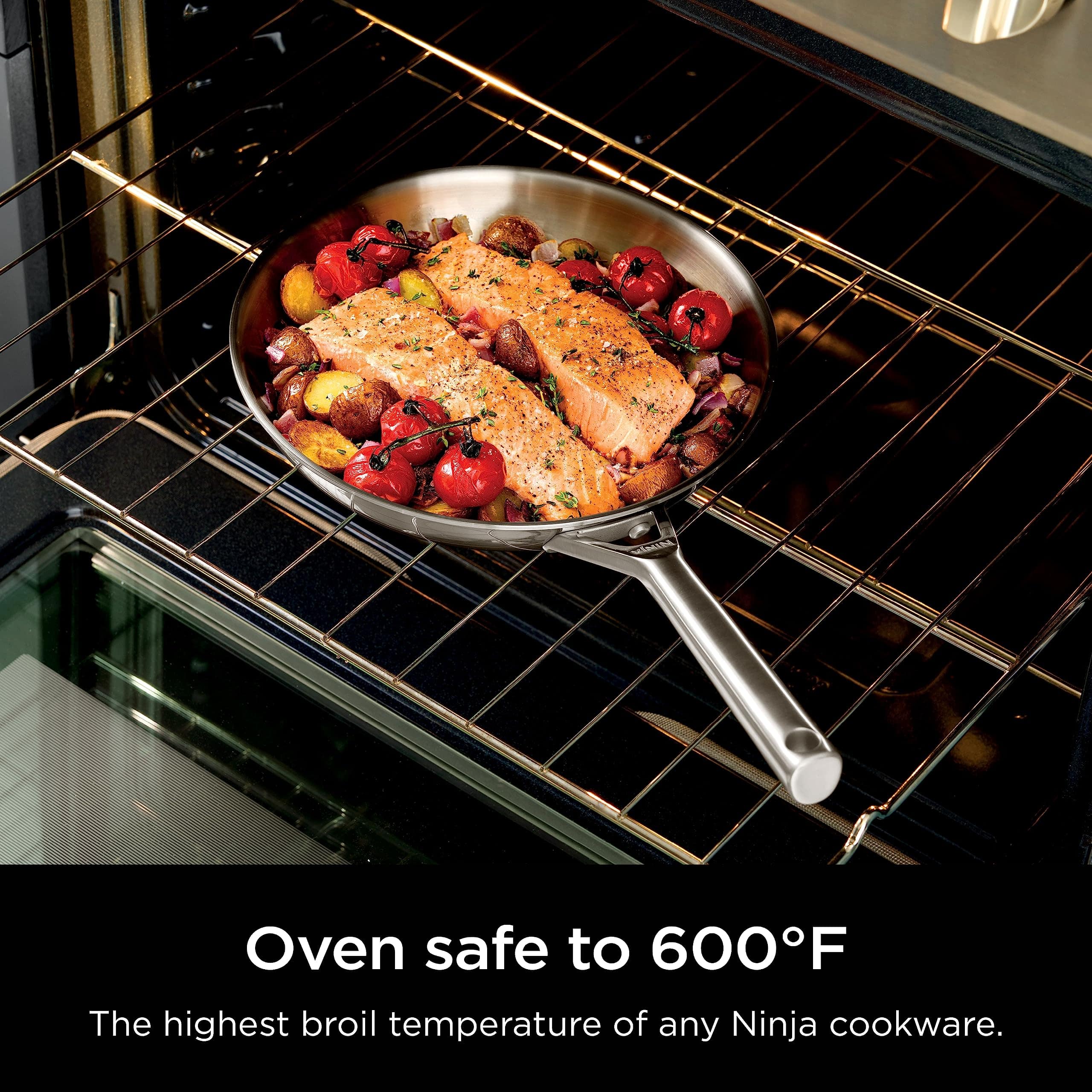 Ninja C90030 Everclad Commercial-Grade Stainless Steel 12" Fry Pan, Tri-Ply Pans, Oven Safe to 600°F, PTFE Safe, Stainless