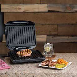 George Foreman 4-Serving Removable Plate Electric Grill and Panini Press, George Tough Non-Stick Coating, Black