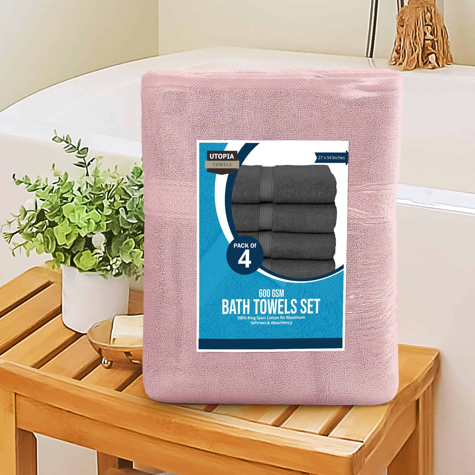 Utopia Towels 4 Pack Premium Bath Towels Set, 27 x 54 Inches, Dusty Pink