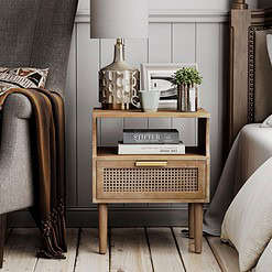 COZAYH Rustic Farmhouse Woven Fronts Nightstand, Spacious Storage End Table