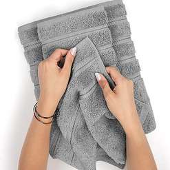 American Soft Linen Luxury 6 Piece Towel Set, 2 Bath Towels 2 Hand Towels 2 Washcloths, Light Grey Towel Sets