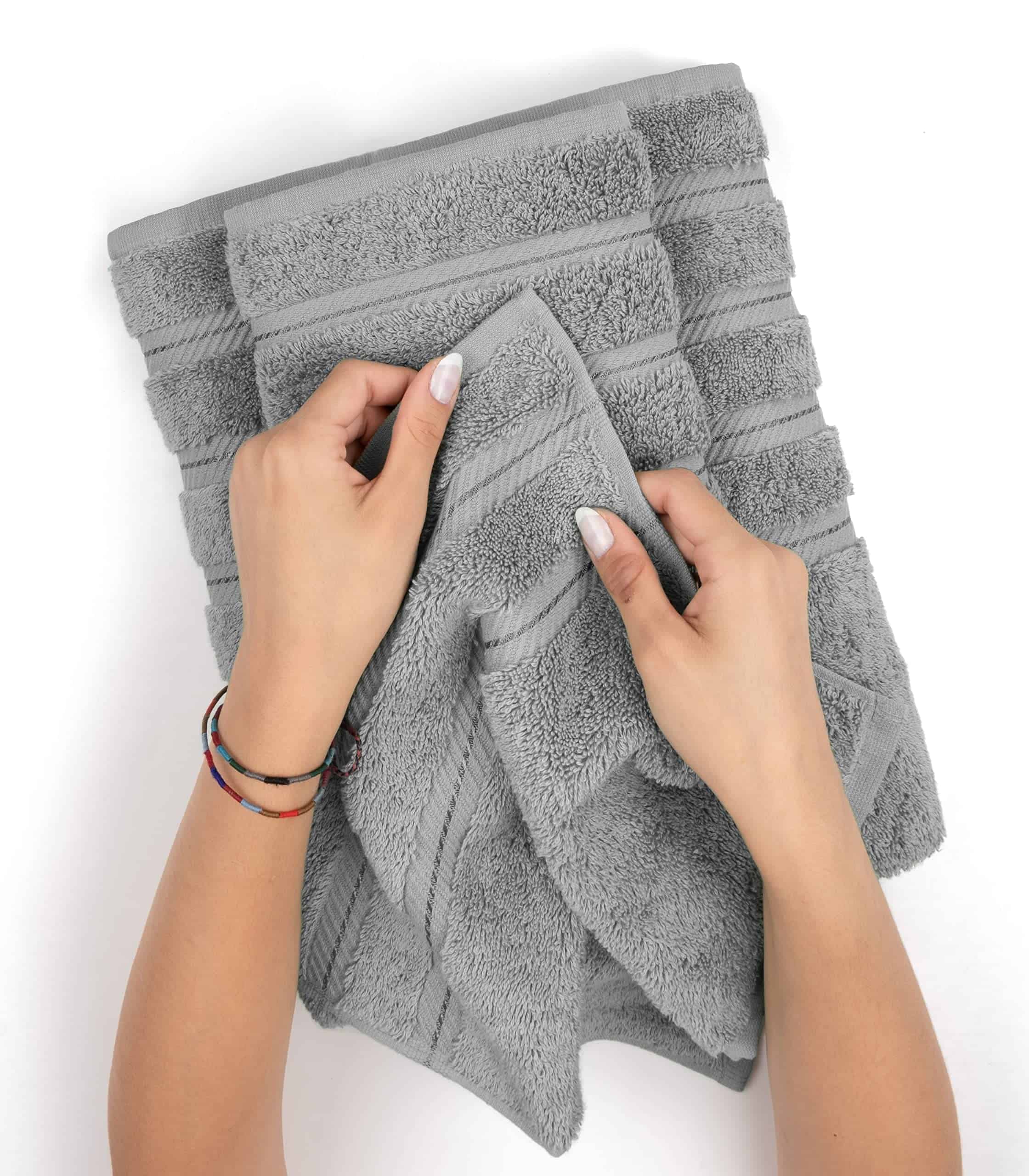 American Soft Linen Luxury 6 Piece Towel Set, 2 Bath Towels 2 Hand Towels 2 Washcloths, Light Grey Towel Sets