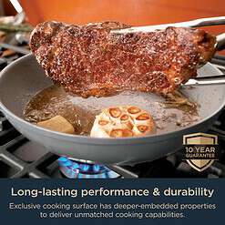 Ninja CW39010GY NeverStick Ceramic Pro, Non-Stick Pots & Pans Set with Glass Lids, PTFE Free, Ceramic Coated, Stainless Steel, Gray