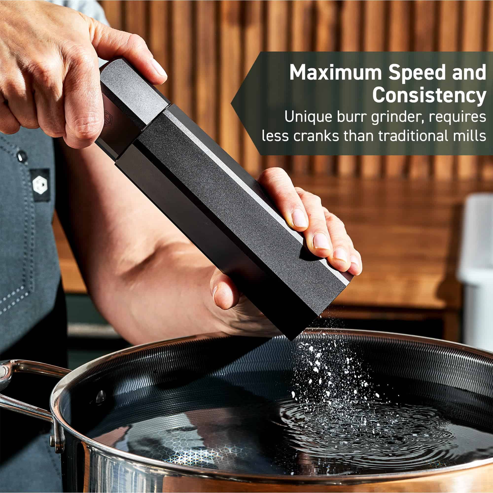 HexClad HexMill Salt Grinder, Professional Grade Heavy-Duty, Refillable, Aluminum Gunmetal Gray, Adjustable Ten Grind Settings
