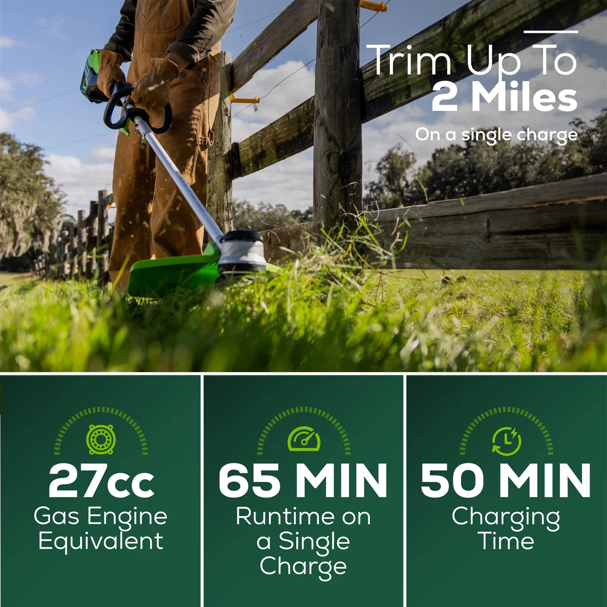 Greenworks 60V 16" Cordless Brushless String Trimmer/Edger with 2.5Ah Battery & Charger - Image 2