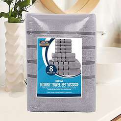 Utopia Towels 8-Piece Luxury Towel Set, 2 Bath Towels, 2 Hand Towels, and 4 Wash Cloths, (Cool Grey)