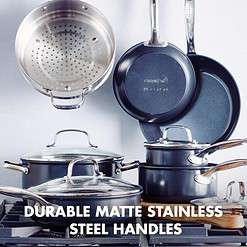 GreenPan Chatham Black Prime Midnight Hard Anodized Healthy Ceramic Nonstick 11 Piece Cookware Pots and Pans Set, Black