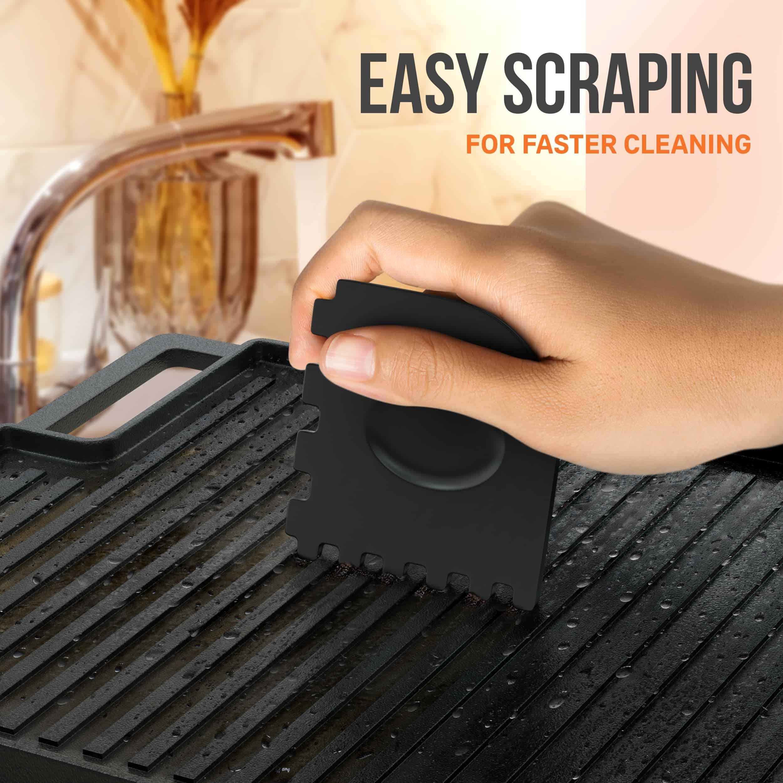 Cast Iron Griddle, Reversible Grill/Griddle, Cast Iron Press, Pan Scraper, Pinch Mitts (9.5" x 16.75")
