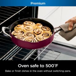 Ninja, Cookware, Steamer, Strainer Basket, Glass Lid and Spatula, Foodi NeverStick PossiblePan, Premium Set, Cherry Tart, CW102RD