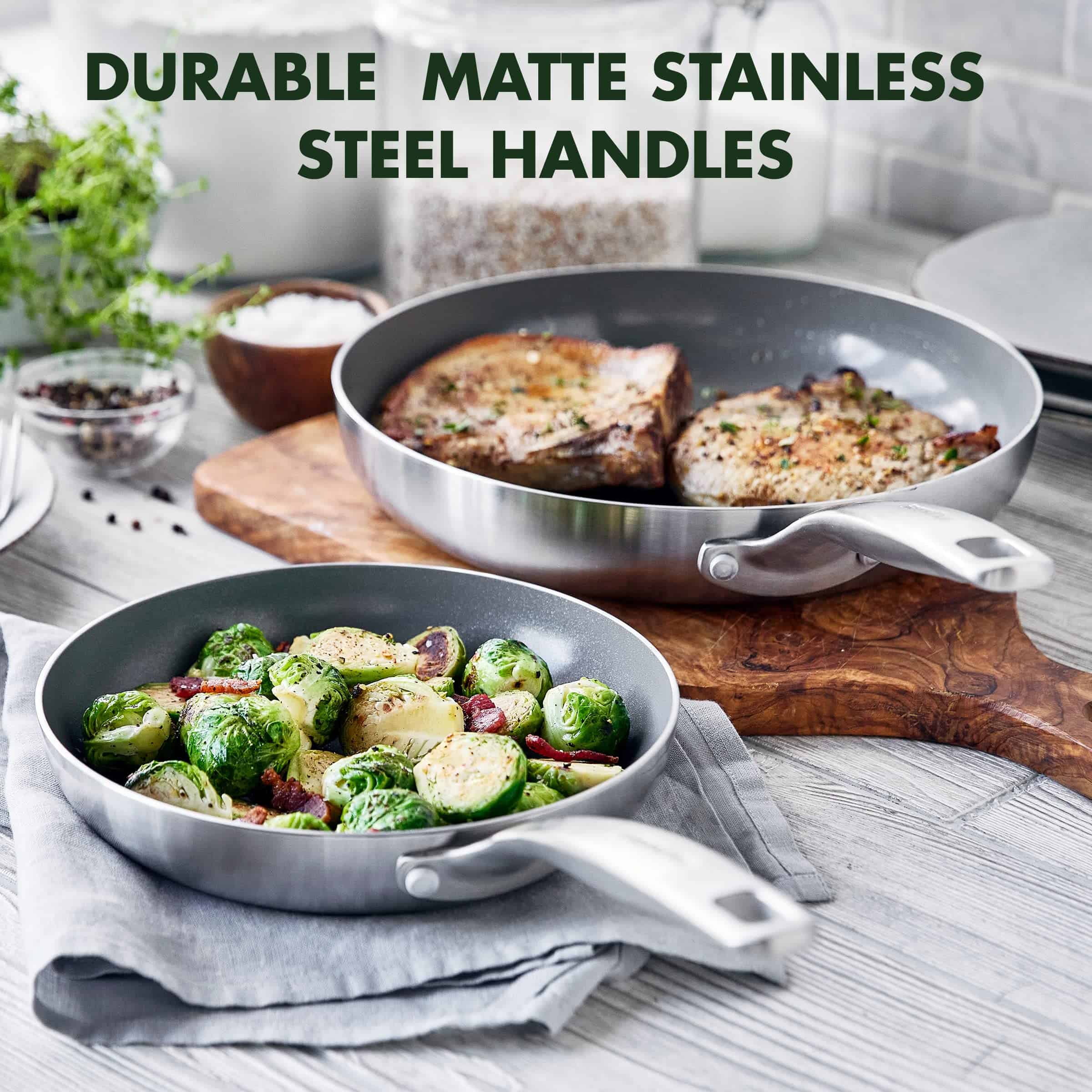 GreenPan Chatham Tri-Ply Stainless Steel Healthy Ceramic Nonstick 12 Piece Cookware Pots and Pans Set, Silver
