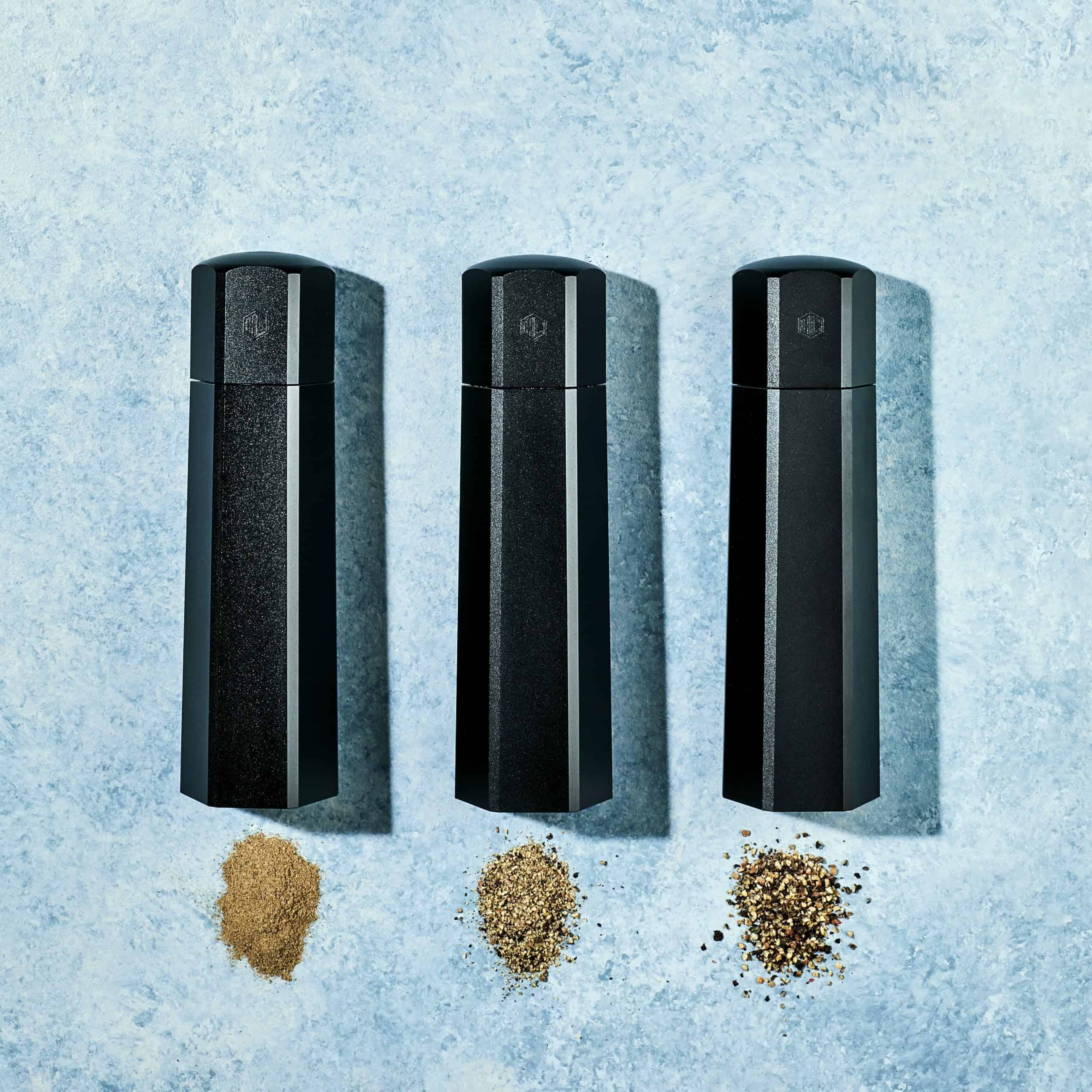 HexClad HexMill Pepper Grinder, Professional Grade Heavy Duty, Refillable, Aluminum Matte Black, Adjustable Ten Coarse Grind Settings